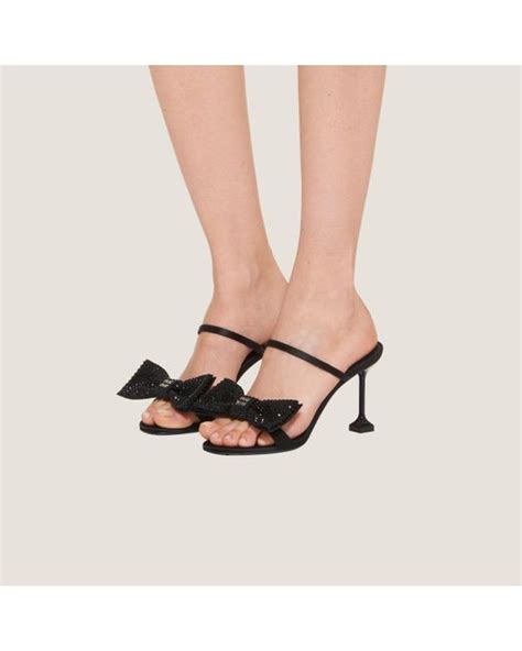 miu miu heels bow|Black Satin Bow Sandals .